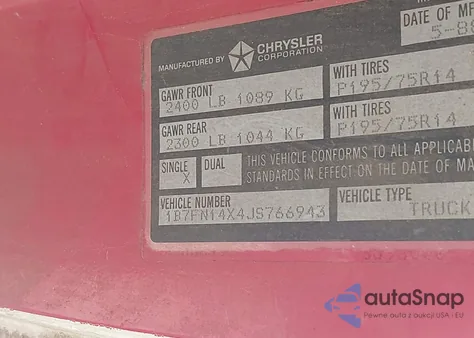 1988 Dodge Dakota from USA, damaged, VIN 1B7FN14X4JS766943